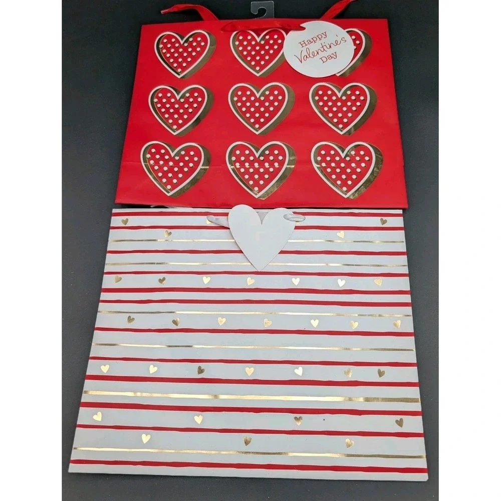 2 Red & pink for VALENTINE'S DAY medium gift bags